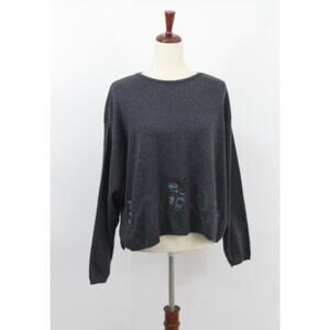 BLUE FISH Sz OS Gray 100% Cotton Gray Heathered Painted Sweater Pullover Crop